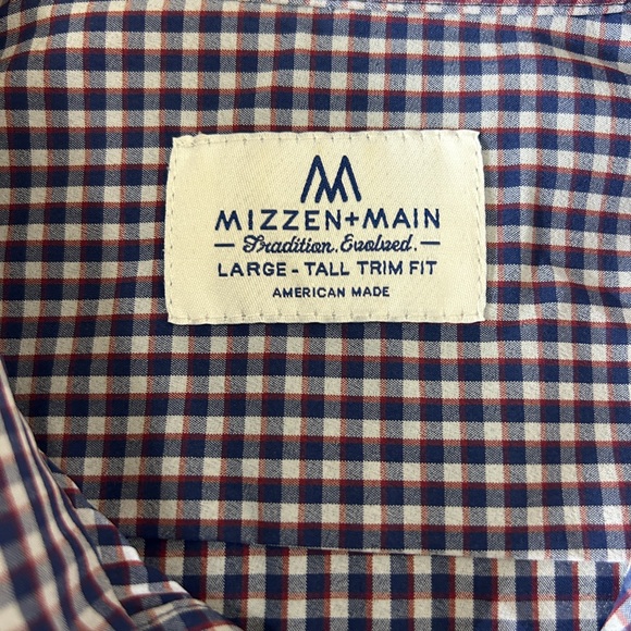 MIZZEN+MAIN Men’s Large Tall Trim Fit Long Sleeve Button Up | Blue Gingham - Picture 5 of 8